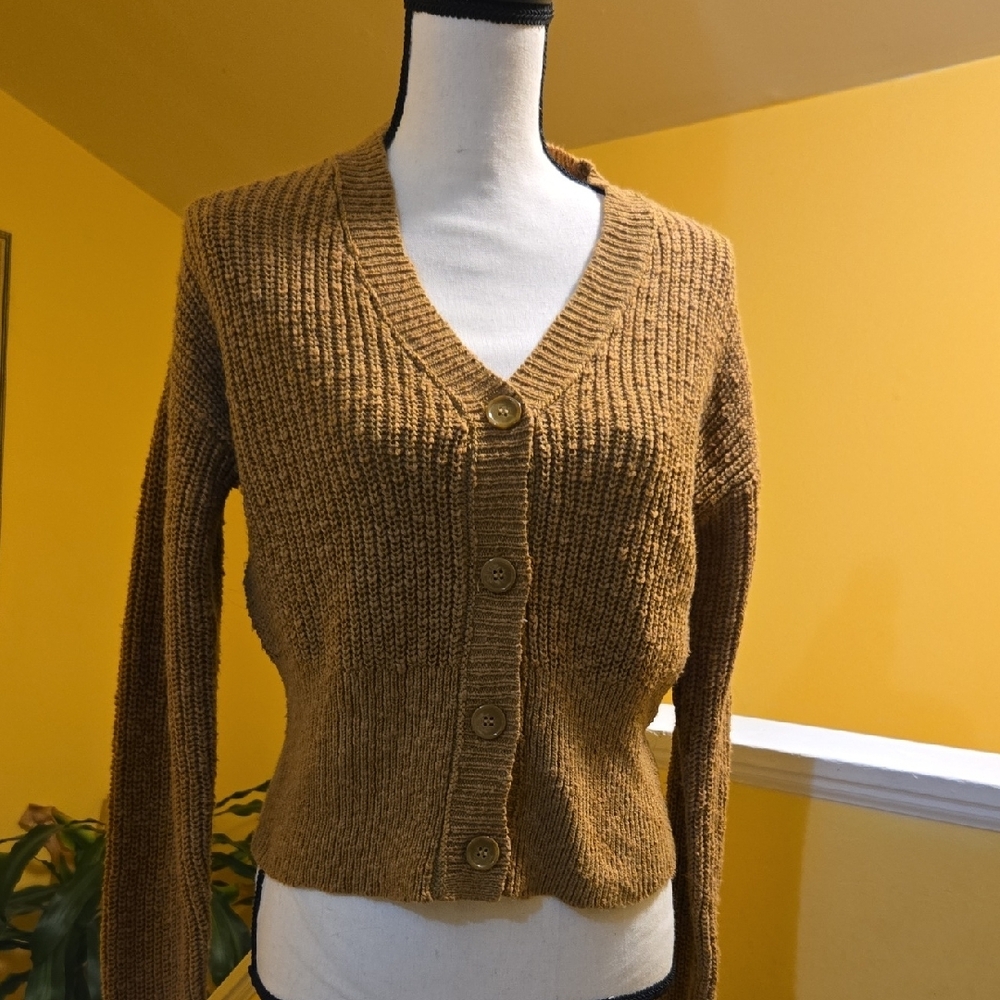 Nine West Brown Ribbed Cardigan Sweater